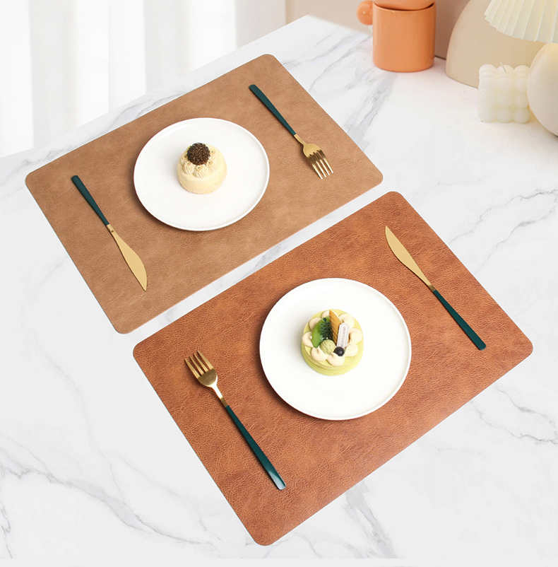 Rectangular Non-Slip Grain Heat-Insulating Mat Oil-Resistant Leather Table Mat for Bowl Placement