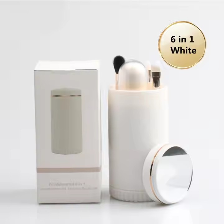 New Portable Travel Makeup Brush Set 6PCS Mini Eyeshadow Complete Function Cosmetic Brusheswith Mirror and Holder