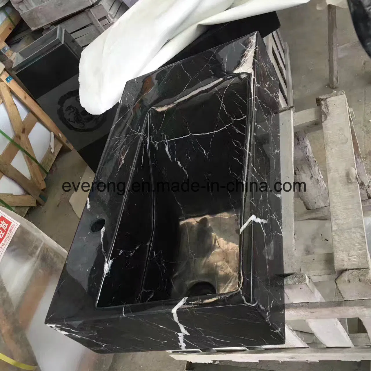 Nero Marquina Black Marble Rectangular Design Basin/Sink for Bathroom