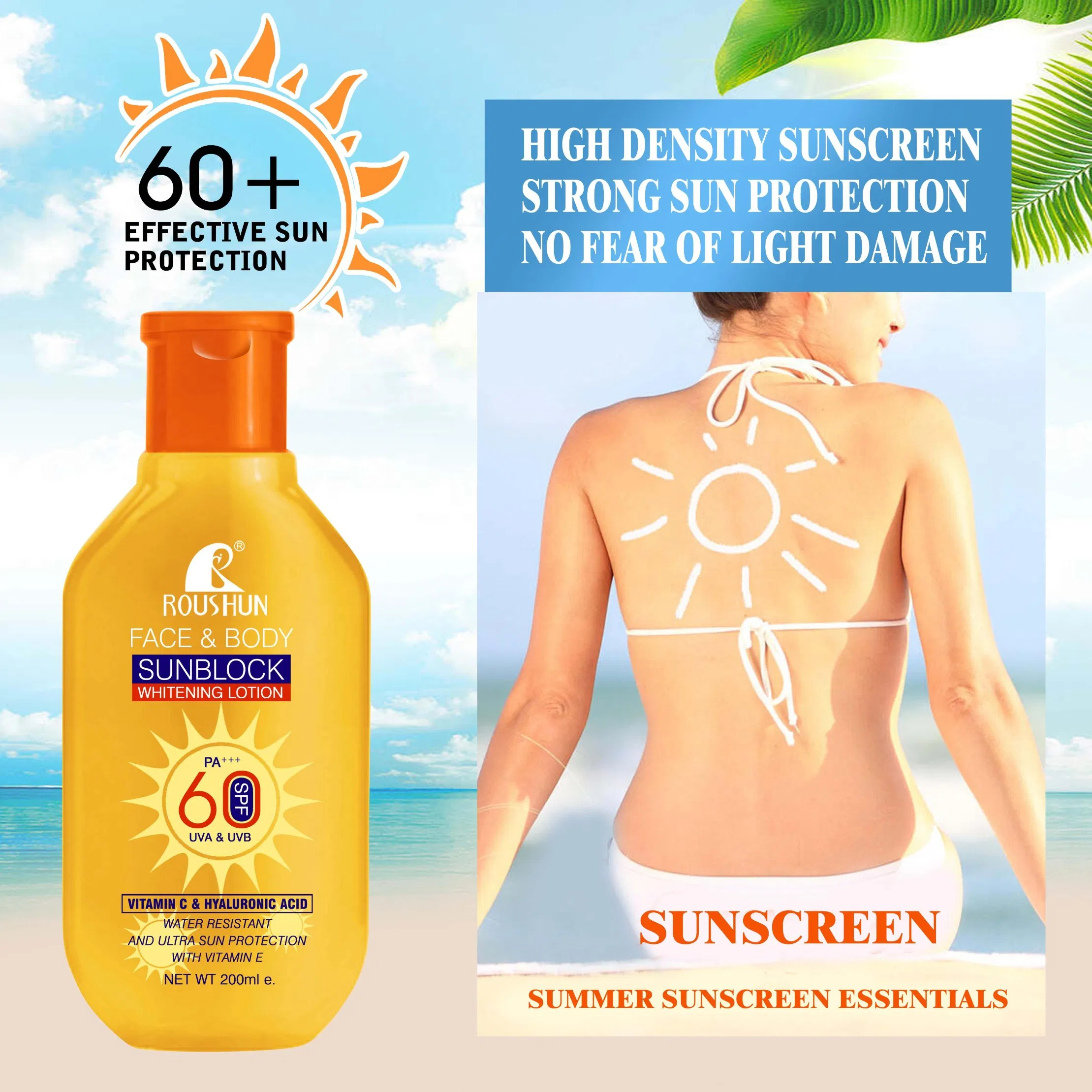 Roushun SPF 60 Sunscreen Face & Body Whitening Lotion Water Resistant