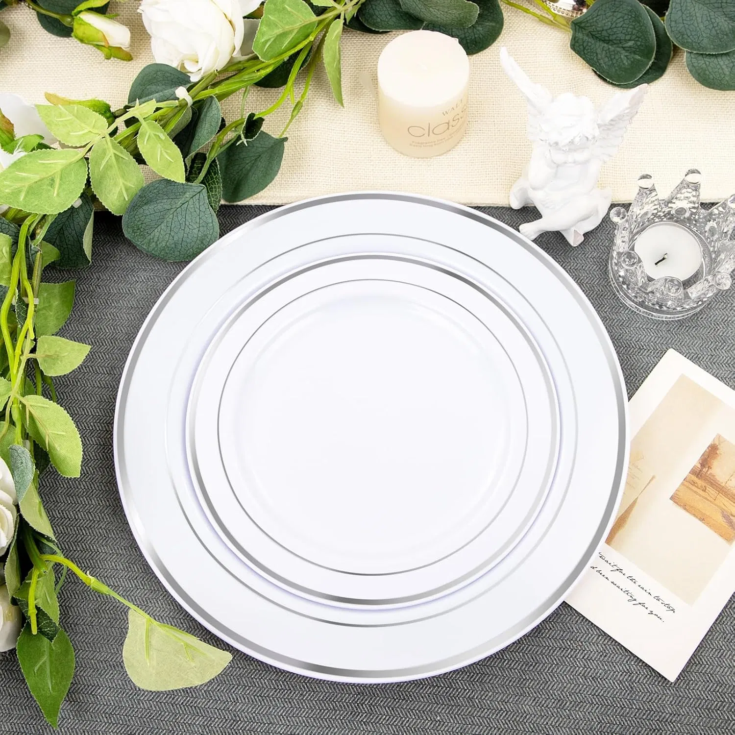Elegant Silver Plastic Dessert Plates for Weddings and Events