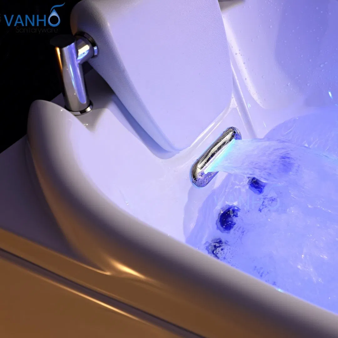 Угловая акриловая ванна для двоих с гидромассажем и окном