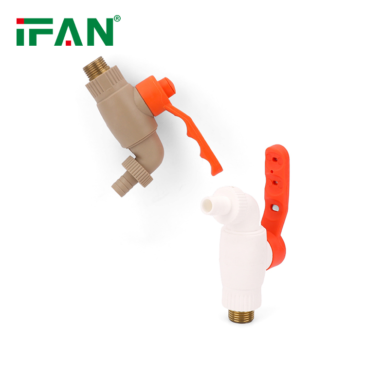Кран PPR Ifan пластиковый 1/2" 3/4", коричневый/белый