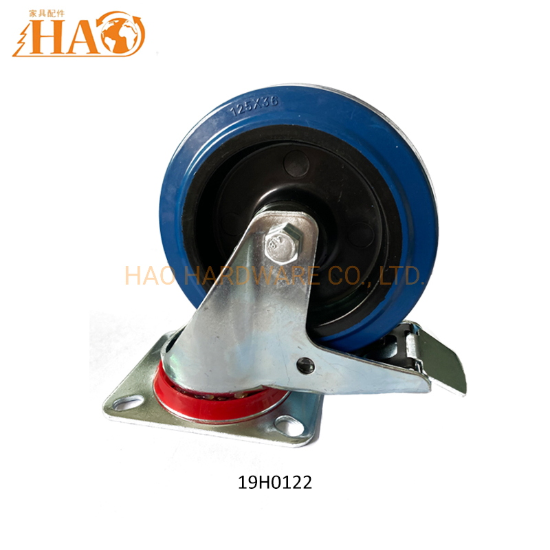 3" 4" 5" Blue Industrial Rubber Silent Universal Wheel with Brake Casters