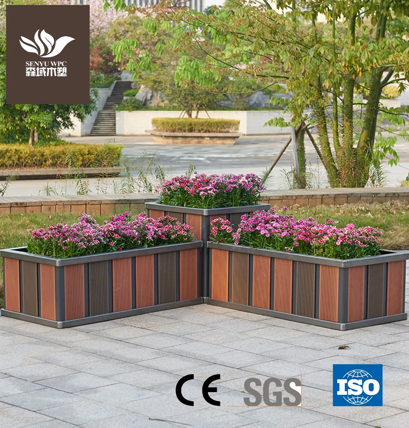 Outdoor Park Garden Flower Pot with WPC Decking Aluminium Alloy
