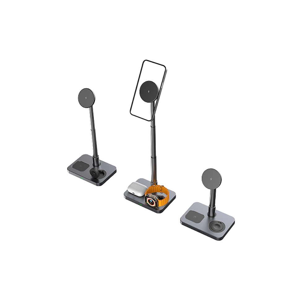 New Metal Desktop Cellphone Stand 3 In1 Charging Station Fast Charging Wireless Charger for iPhone 16 PRO Max/15 PRO Max/iWatch 7/Airpods Earphone