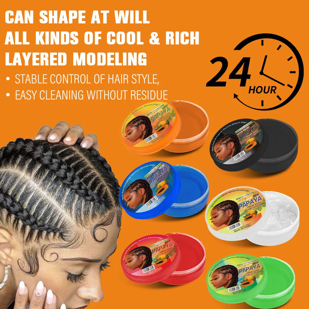 Private Label Wholesale Edge Control Customized Strong Hold Papaya Braid Gel Hair Wax Pomade 100g 150g