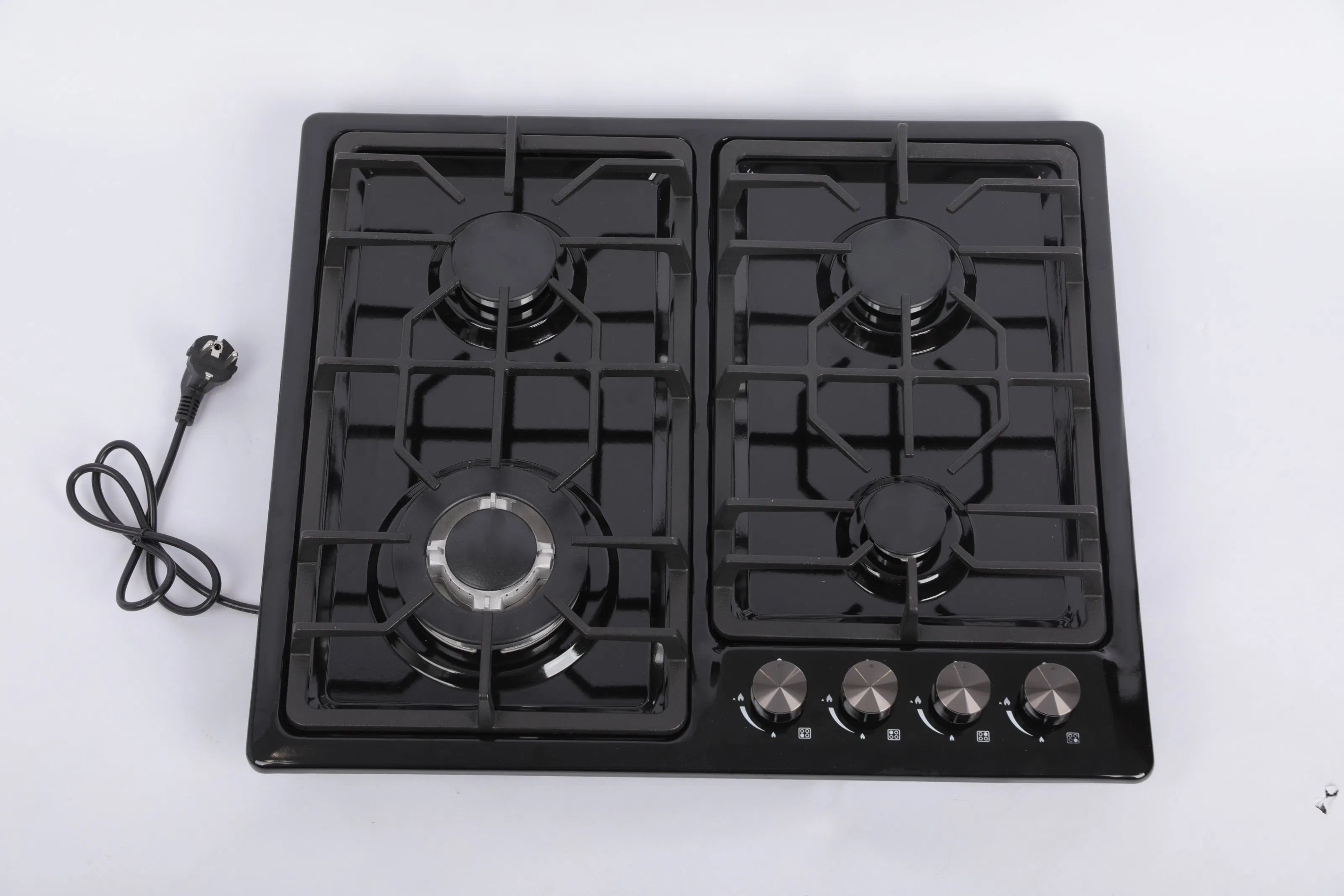 Встраиваемая газовая плита 4 конфорки, черное стекло