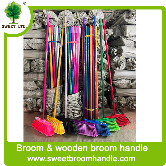 Hot Sales Plastic Broom Escoba with Wooden Broom Handle