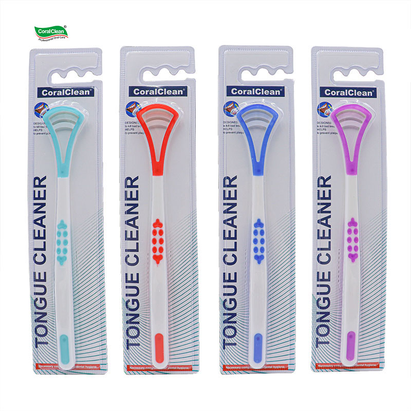Wholesale Disposable Personal Care Tongue Massage Scraper Plastic Adult Tongue Cleaner Oral Cleaning Blister Packing