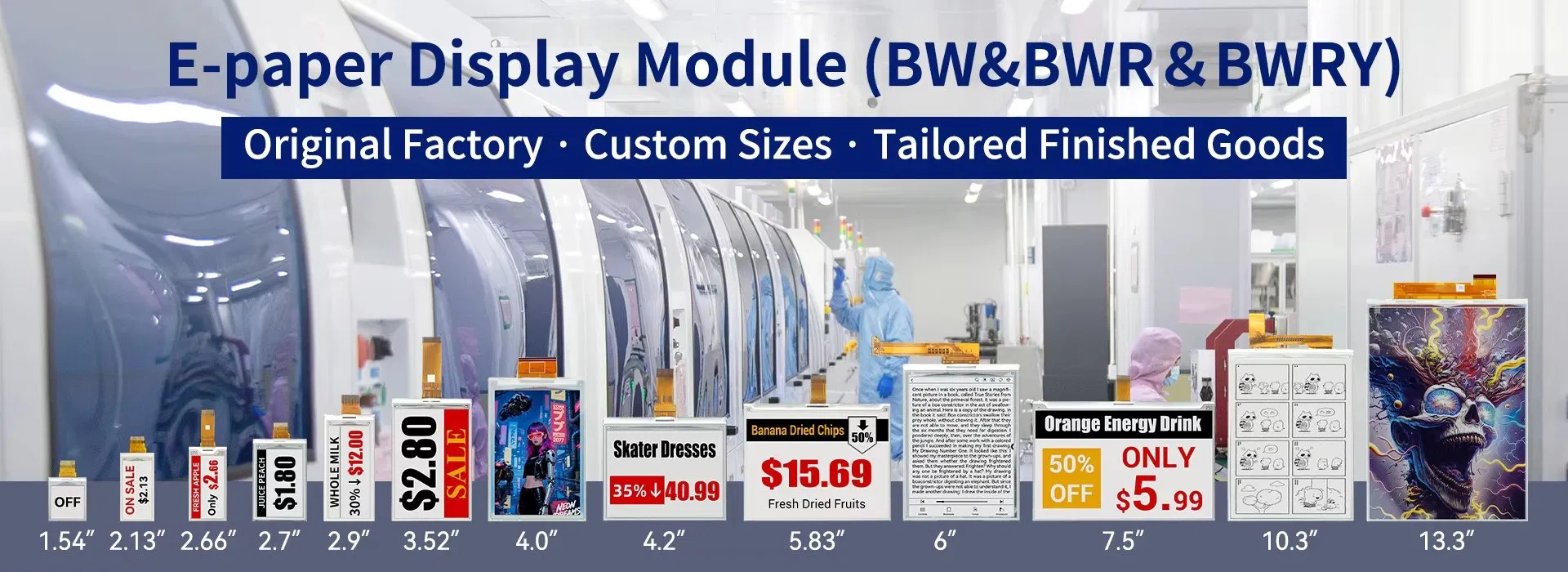 Customized to Sample Original Manufacturer OEM ODM Bistable Display 1.54-31.5 Inch E-Ink Display 4 Colors EPD E-Paper Modules Crash Prevention System
