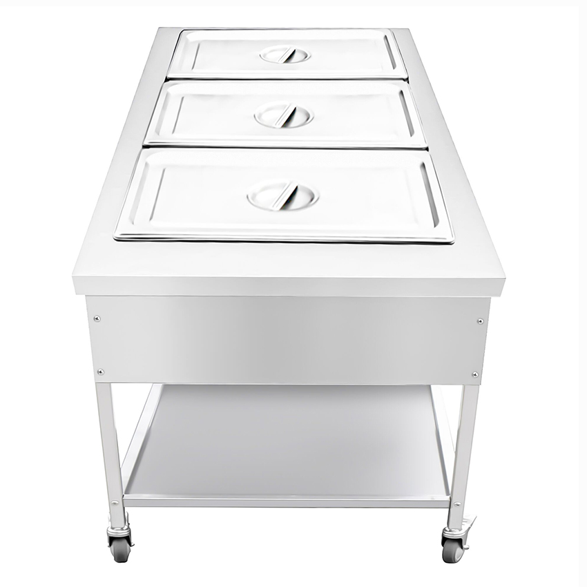 Premium Mobile Commercial 3 Pans Insulated Food Warmer Heated Bain-Marie Trolley