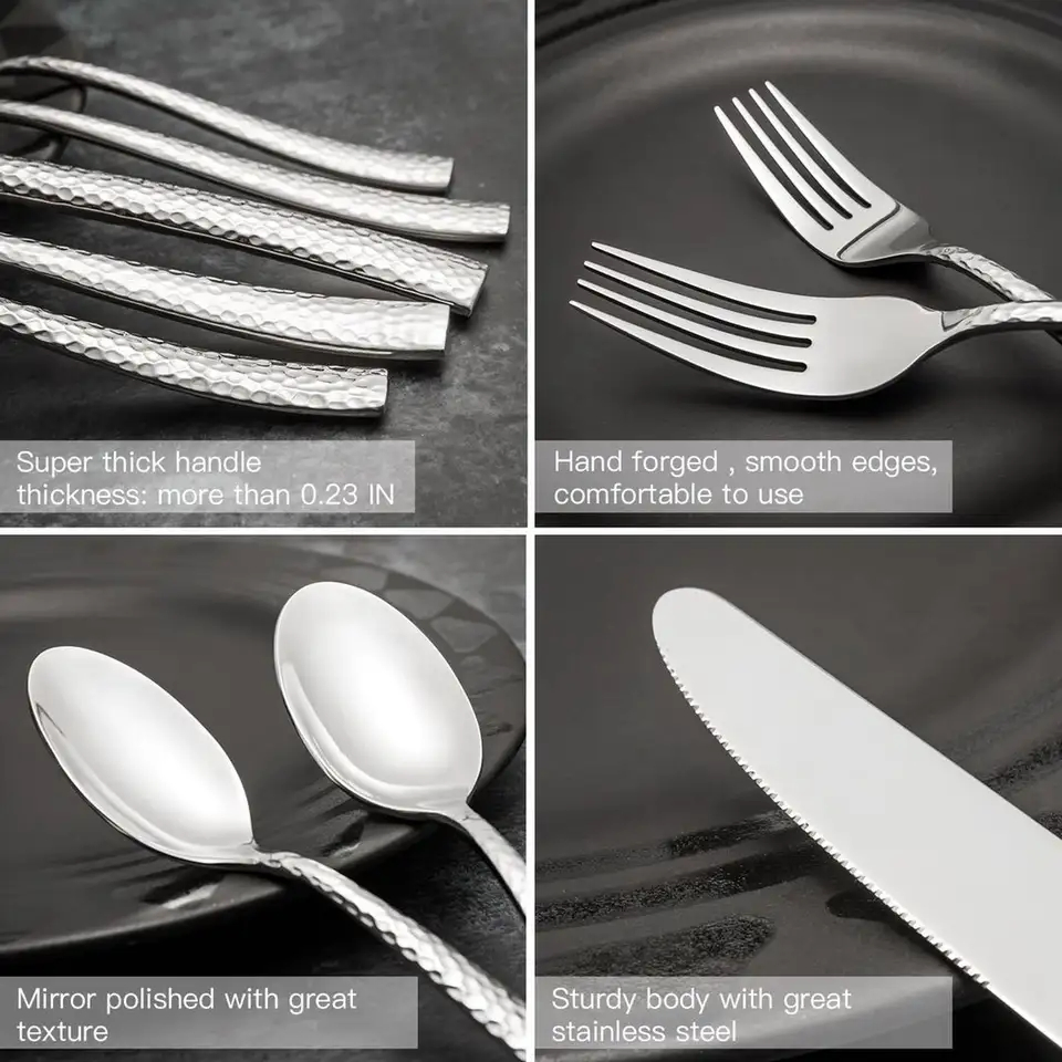 Water Cube Style Hammered Handle High Quality Stainless Steel Luxury Cutlery Set