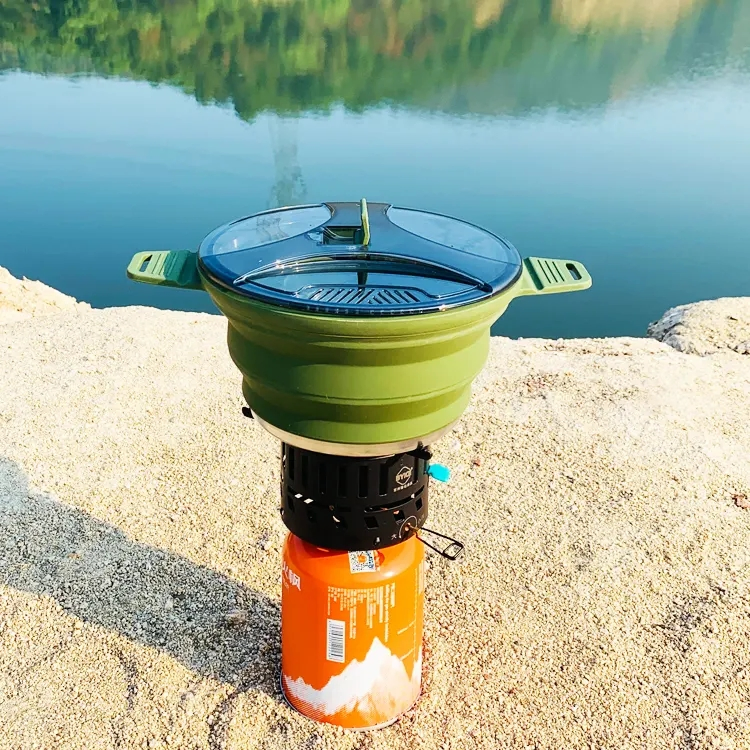 Three Piece Set Silicone Collapsible Camping Cookware Camping Kettle Cookware Set for Outdoor