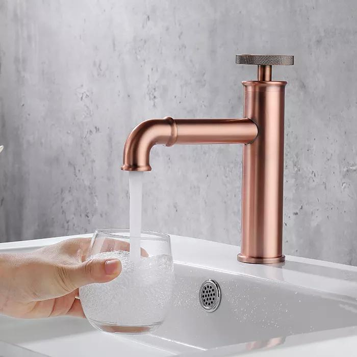 Sanipro Retro Industrial Style Matte Red Rose Gold Copper Brass Wash Basin Mixer Tap Faucet Bathroom Taps