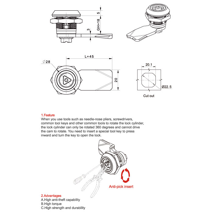 Anti Theft and Anti Pry Rotating Tongue Lock with IP65 Waterproof Internal Positioning and Shock-Absorbing Right Angle Lock