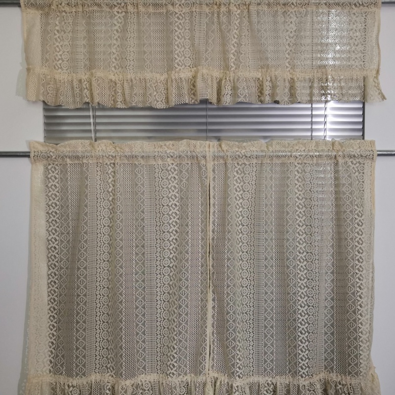 Digital Printed Kitchen Curtain Set - Olive Green Sheer with Four-Leaf Clover Patterns Patterns, Valance and Tier Panels