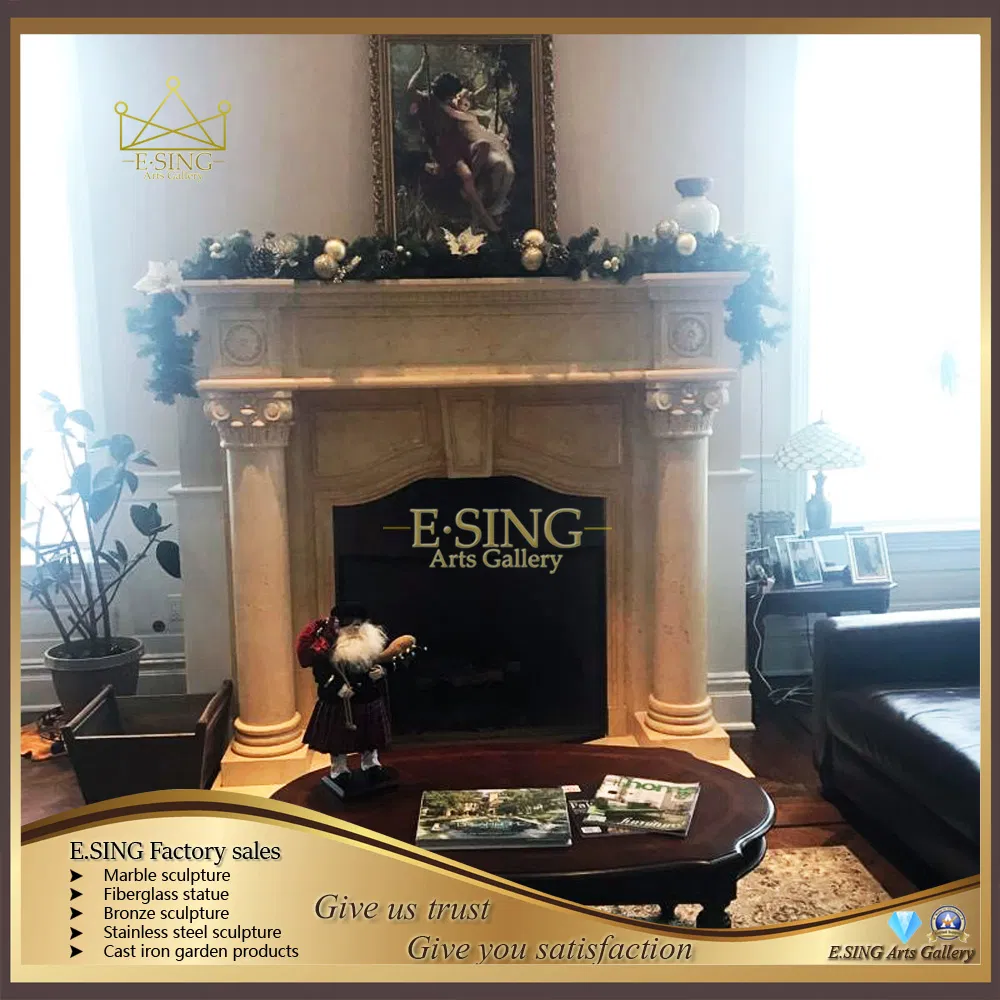 Indoor Usage Large Sculpture French Marble Fireplace