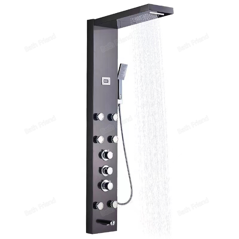 Luxury Stainless Steel Smart Waterfall Modern Rain LED Rain Bathroom Shower Panel