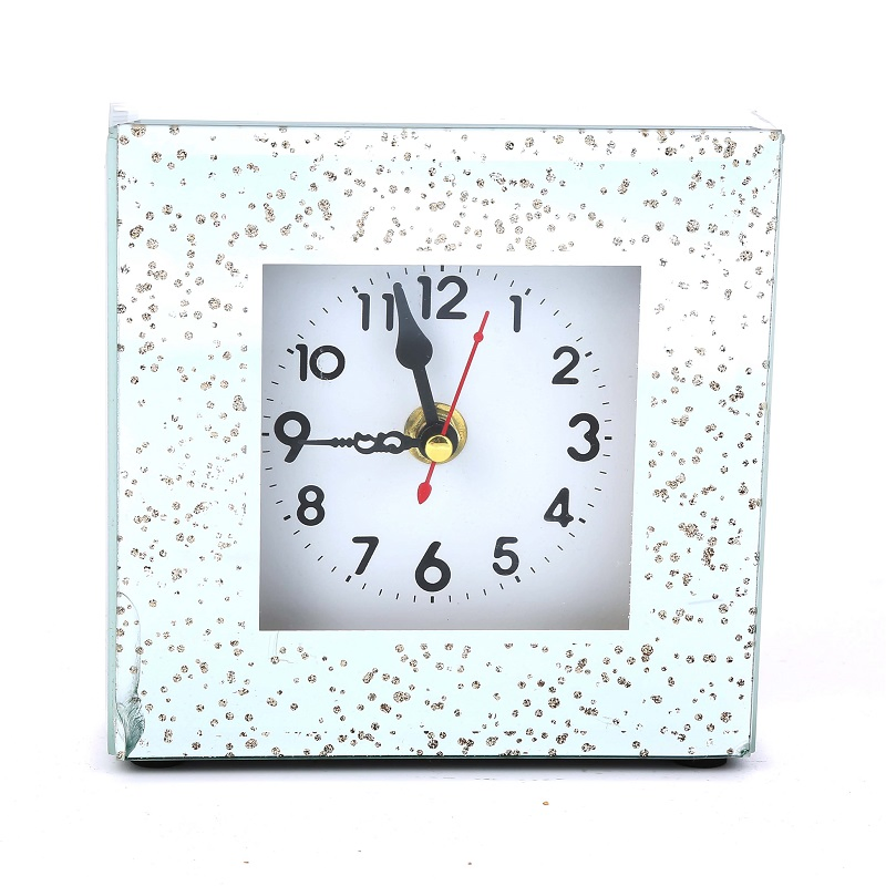 Square Glass Wall Clock Mirrored Clock Silver Classic Promotional Gift