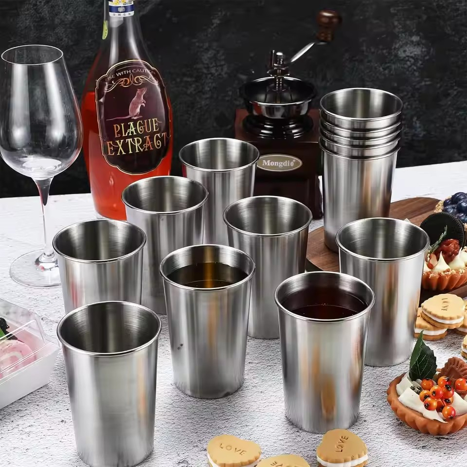 8oz 12oz 16 Oz Stainless Steel 304 Beer Pint Cups Unbreakable Metal Drinking Glasses for Bar Restaurant Custom Coffee Mug Tumblers
