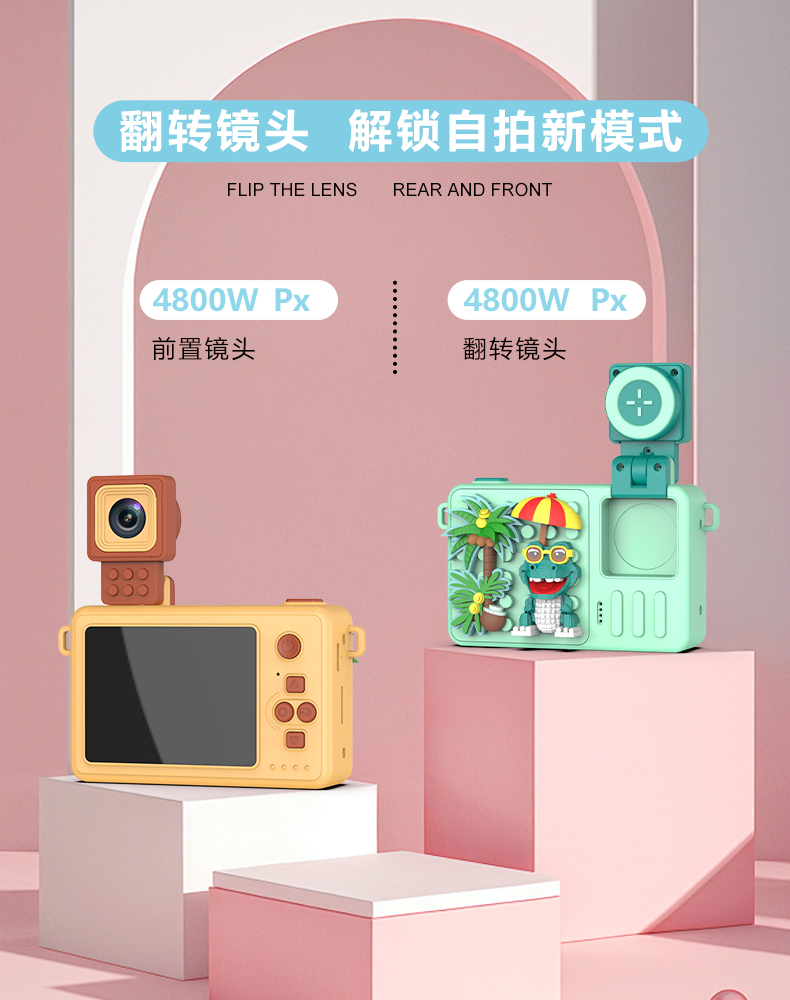 Waterproof Pink 32GB Kid Gift Video Micro Mini Instant Photo Digital Print Camera for Kids Child Children Camera with Memory with Holder