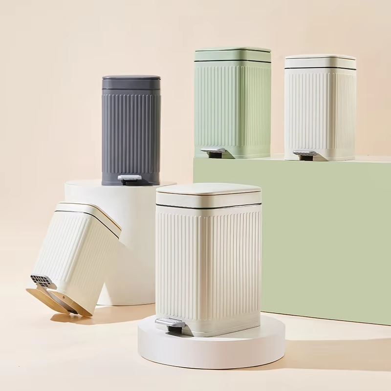 8L Square Embossed Surface Foot Pedal Dust Garbage Trash Plastic Waste Bin