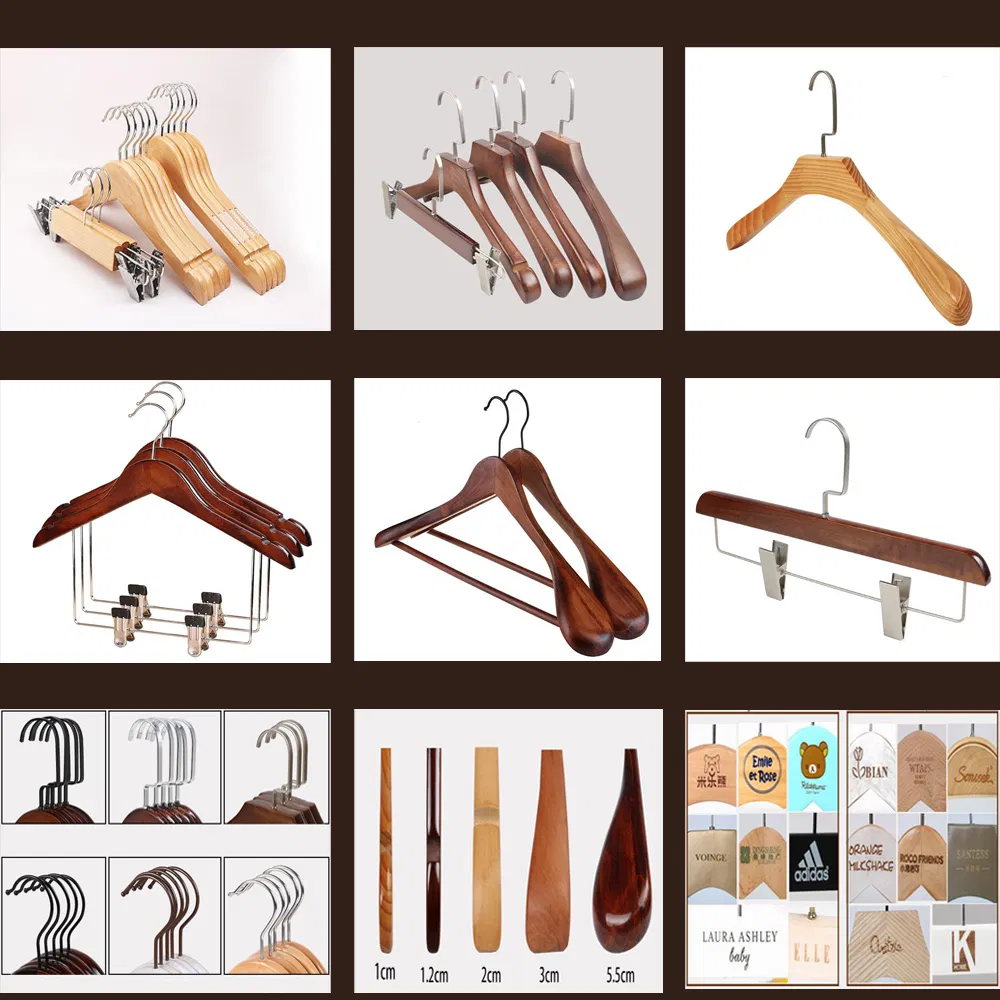 Clothing Shop Hanger Wooden Trousers Hanger Pants Hanger with Metal Clips