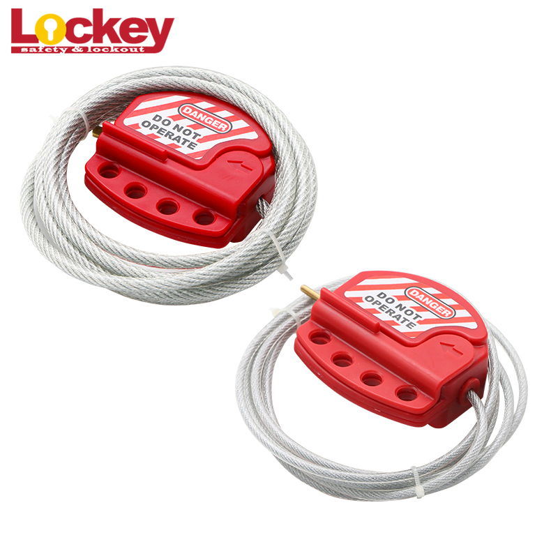 Red Plastic Adjustable Steel Cable Lockout with 4 Lockout Hole