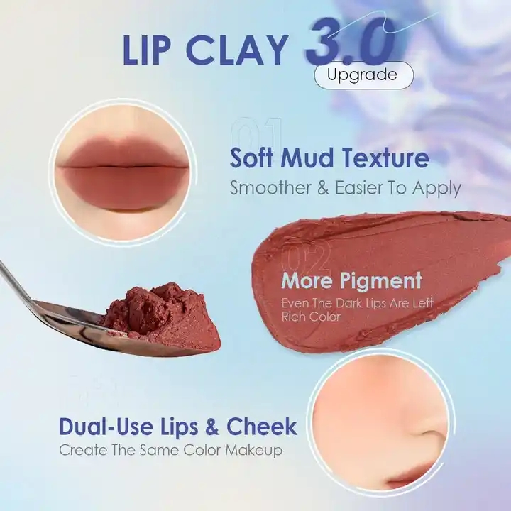 Dual-Use for Cheek and Lip Non-Stick Cup Matte Lips Mud Colorfast Waterproof Velvet Muddy Lip Cream