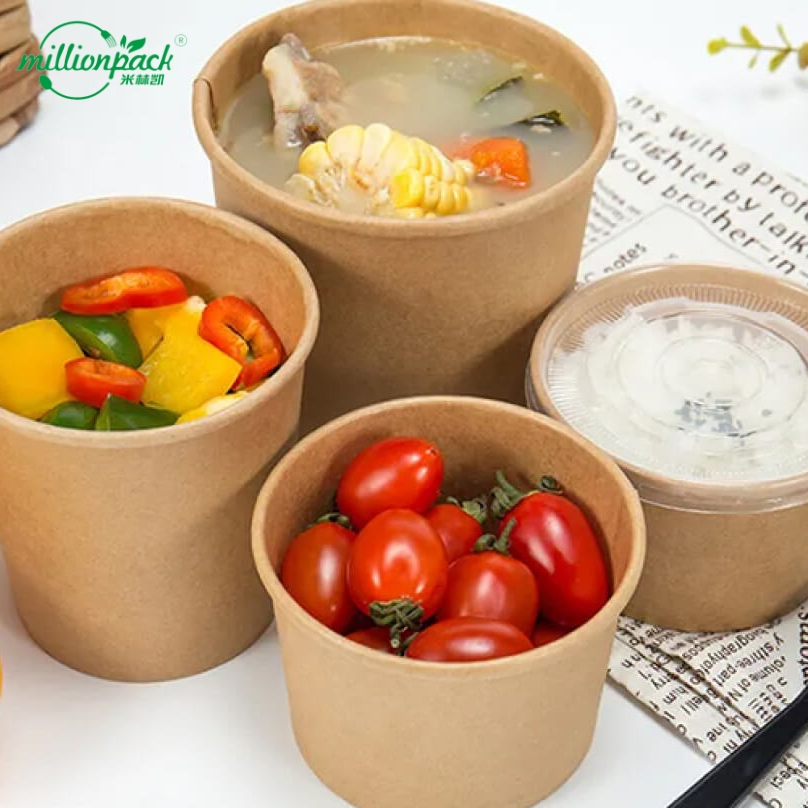 Disposable Paper Soup Cup Unit with Kraft Paper Soup Bowl Component