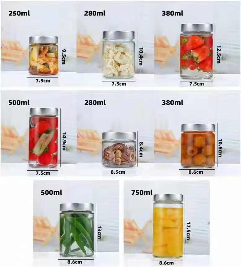 Good Sealing 50ml-1000ml Round Shape Glass Jam Honey Jar with High Lid