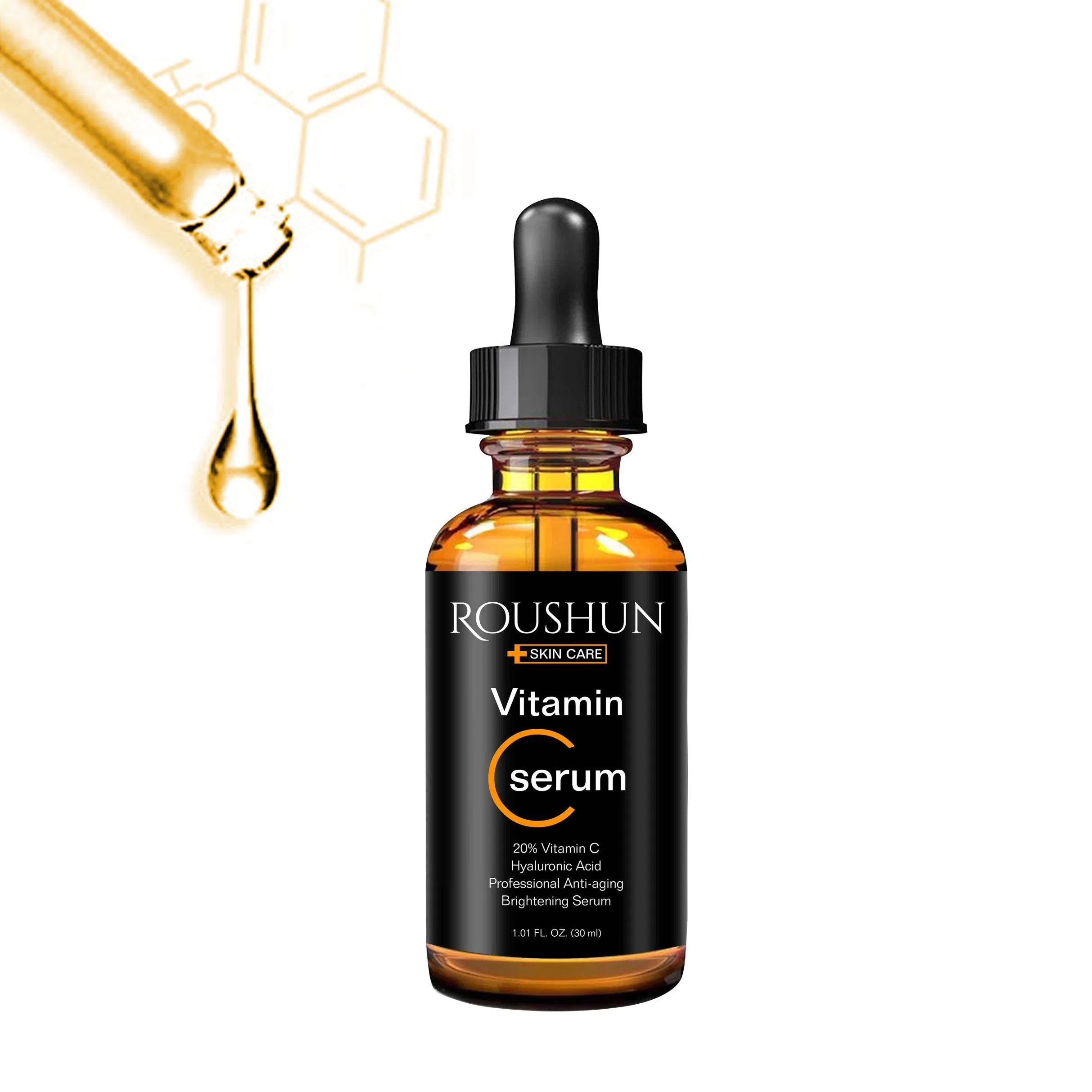 Roushun 20% Vitamin C & Hyaluronic Acid Face Serum - Professional Anti-Aging Brightening Serum for Dull Skin, Radiant Glow Boost
