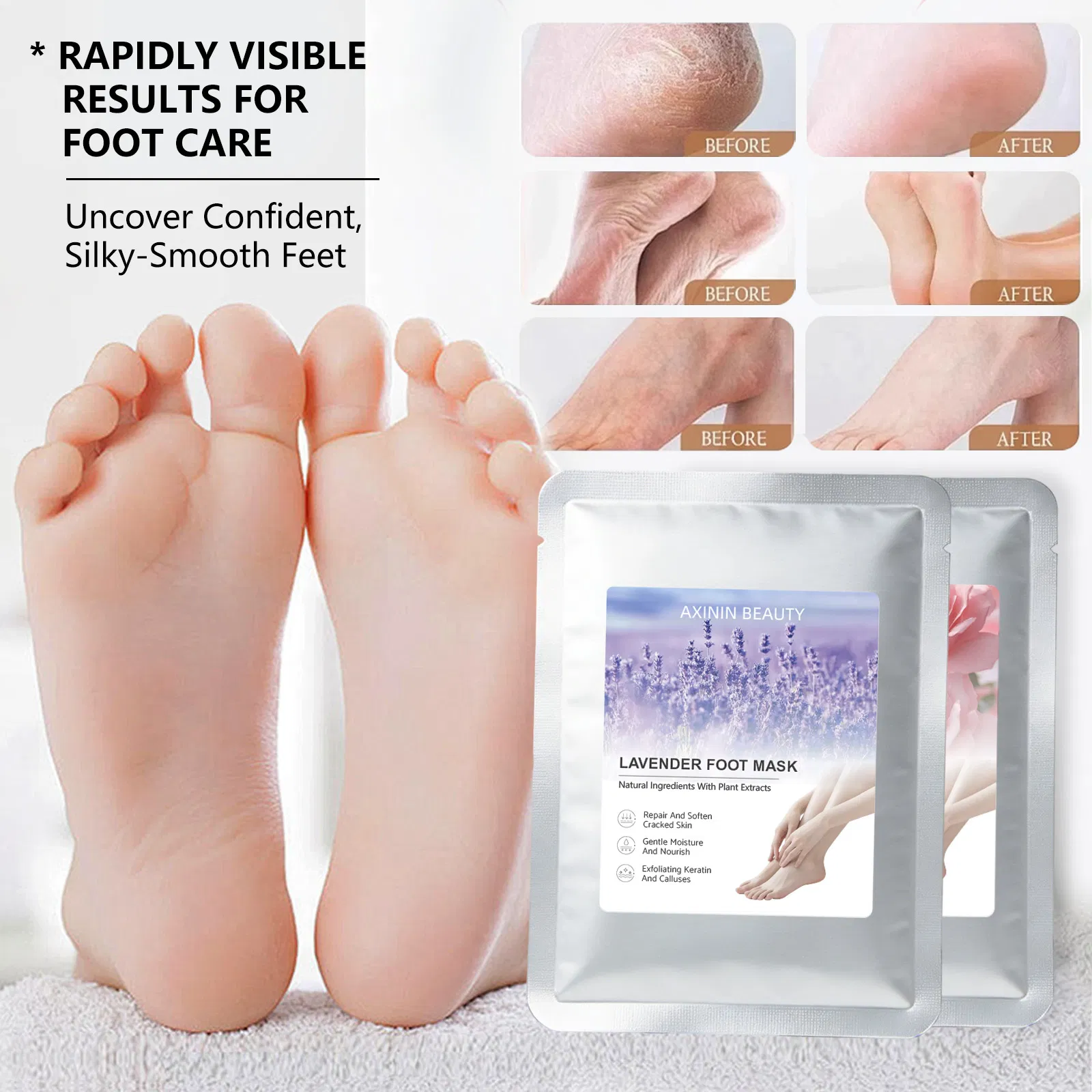 Beauty Cosmetics Whitening Deep Moisturizing Exfoliating Lavender Rose Foot Mask