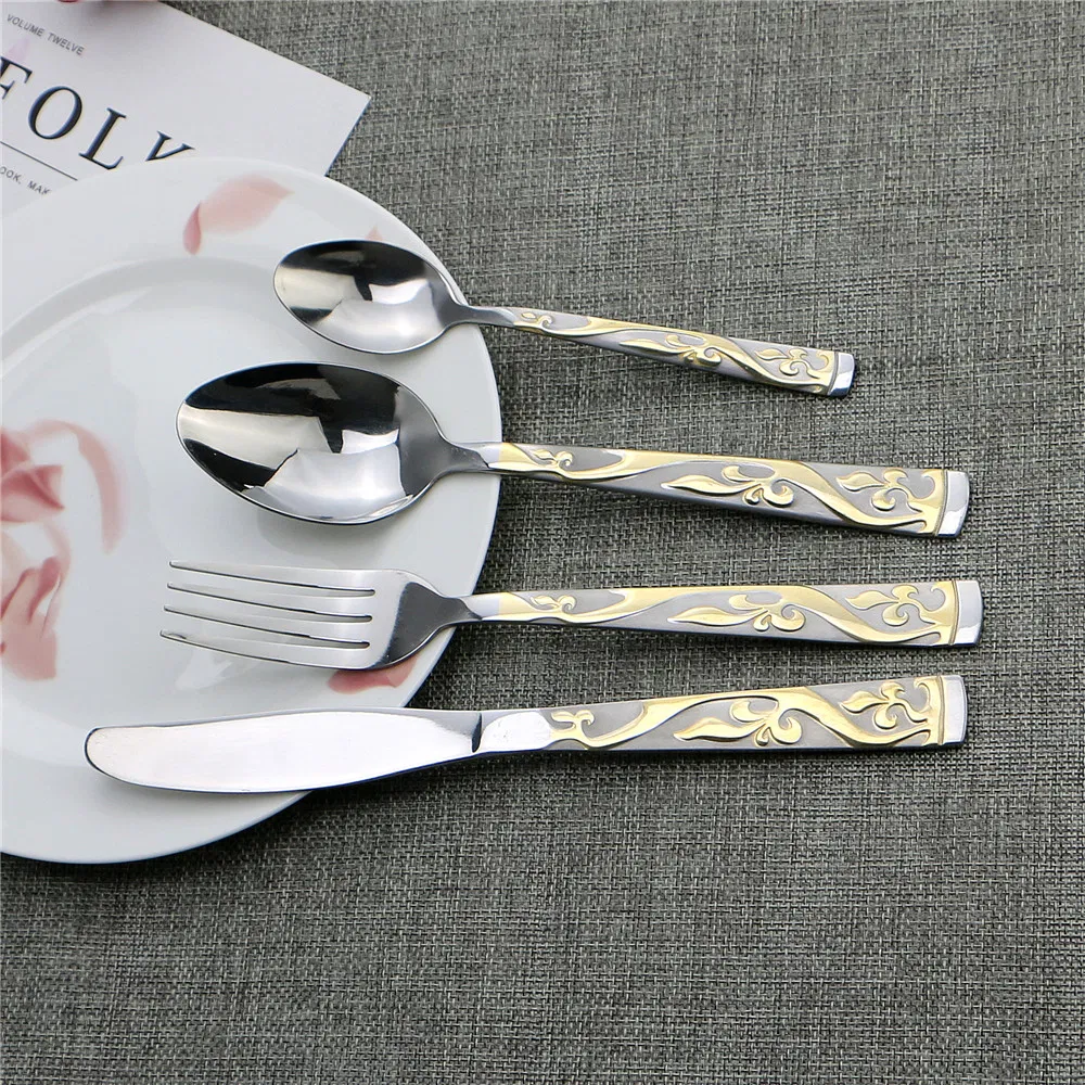 Chinese Tableware Wholesale Stainless Steel Cutlery with Gold Plating