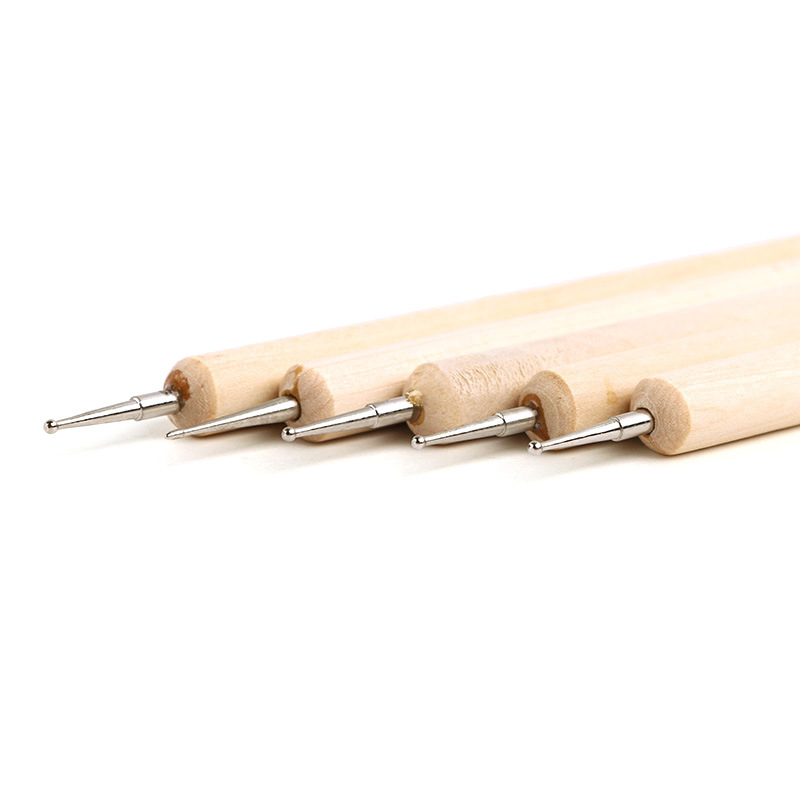 Nail Art Tip Dotting Pen Wooden Handle Nail Tool Set