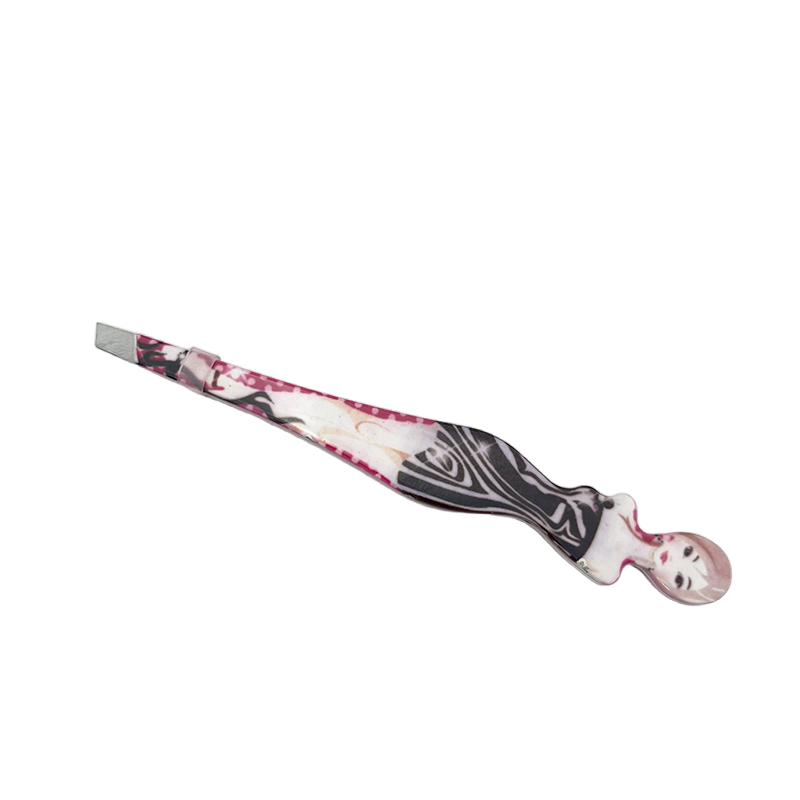 Professional Slant Tip Eyebrow Tweezers with Printed Beauty Cover Hair Removal Makeup Tool for Brow Clip Makeup Cosmetic Tool