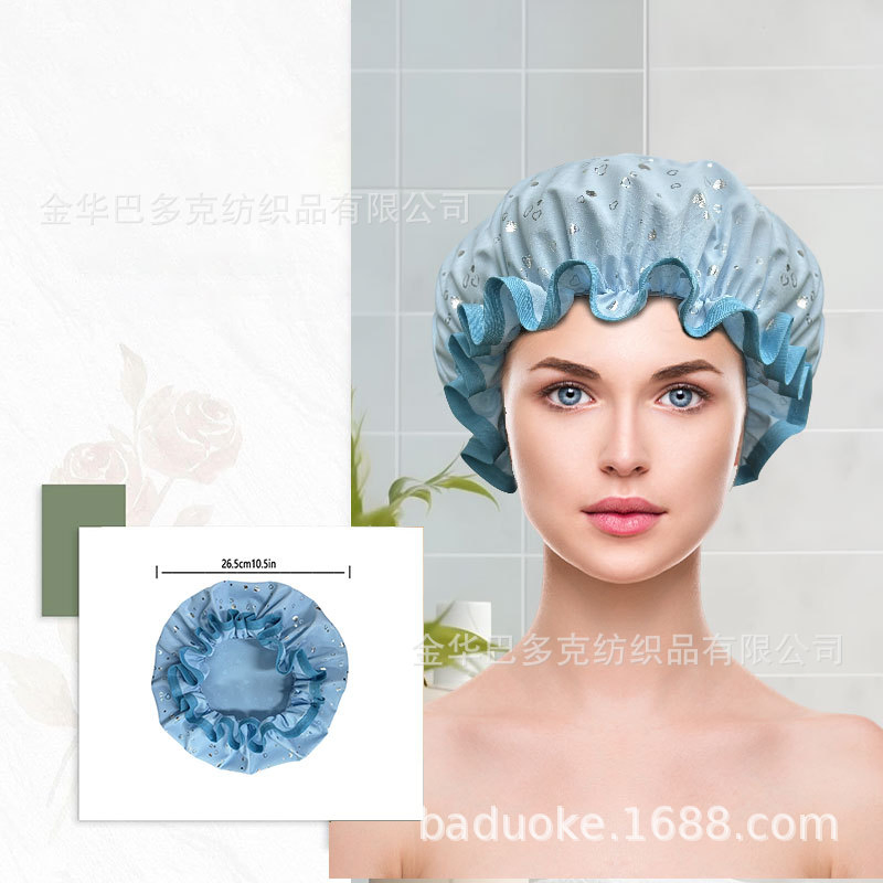 Double-Layer Waterproof Shower Cap for Women at Home, Kitchen Oil-Proof Hair Cap and Thickened Shampoo Cap