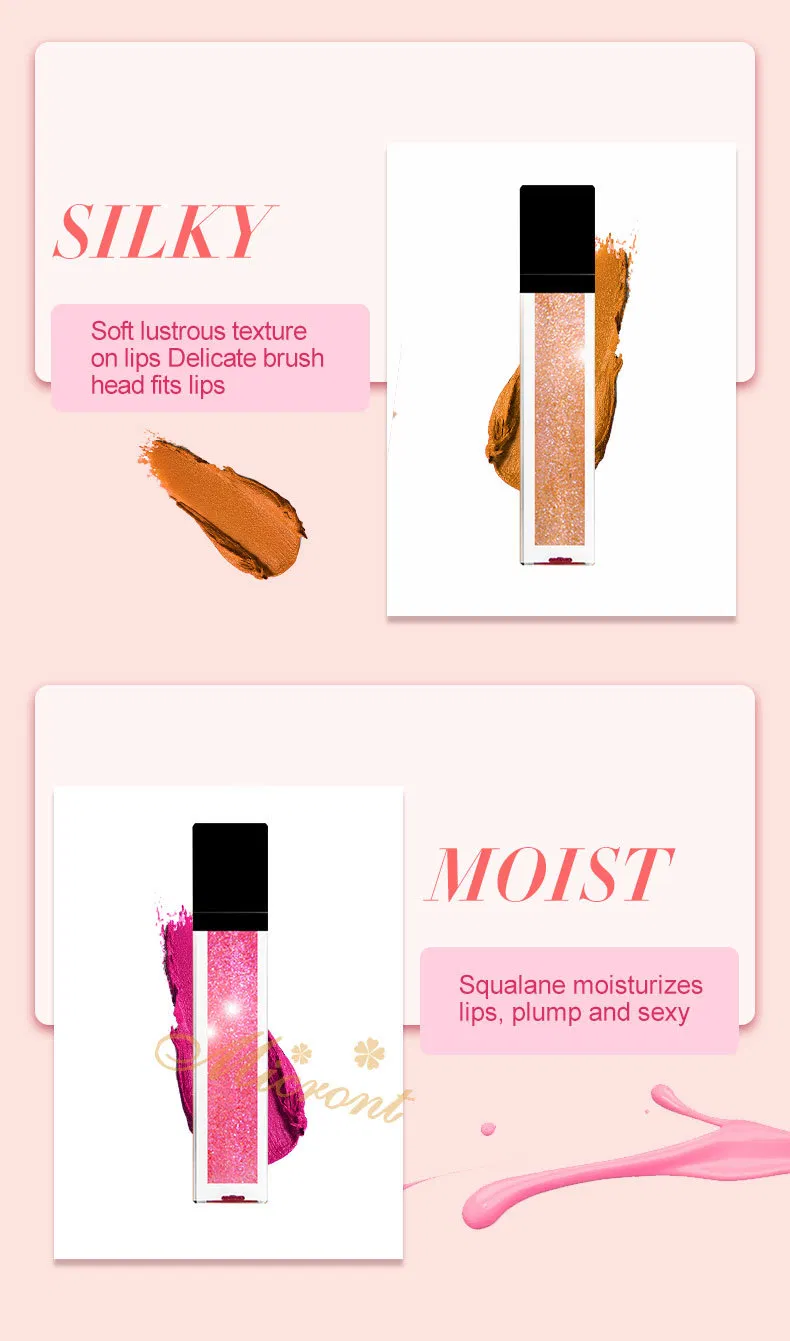 Private Logo Pearlescent 21 Colors Non-Stick Cup Waterproof Lip Gloss Metal Lipgloss