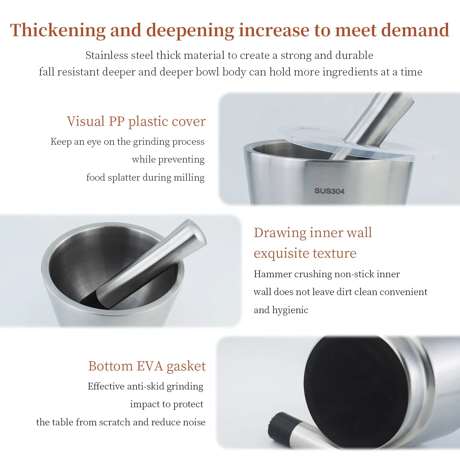 17cm 304 Stainless Steel Conical Garlic Crusher Hand Grind