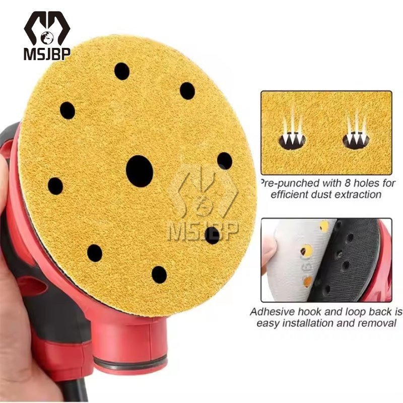 Шлифовальный диск 5 дюймов, 9 отверстий, желтый