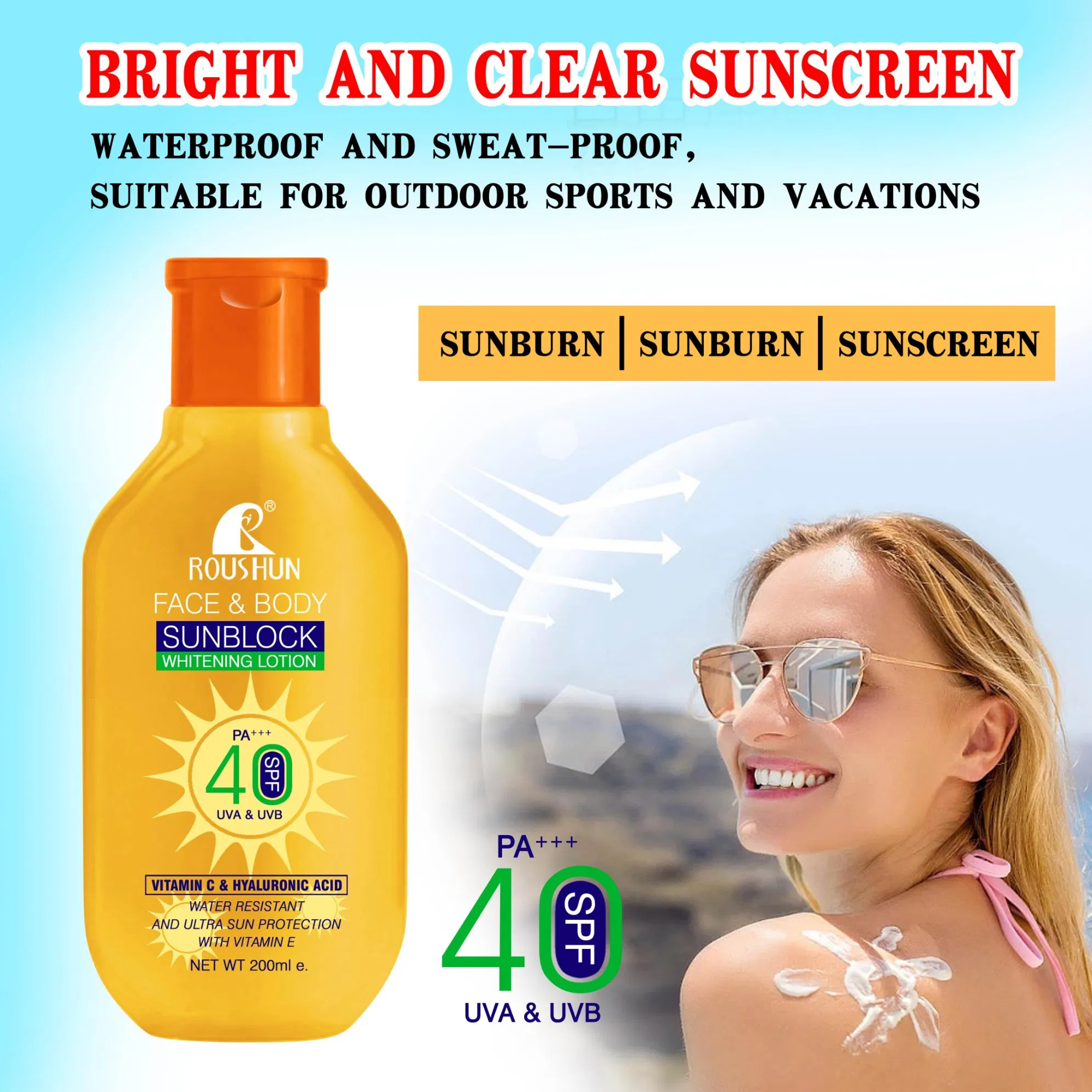 Roushun SPF 40 Sunscreen Face & Body Whitening Lotion Water Resistant