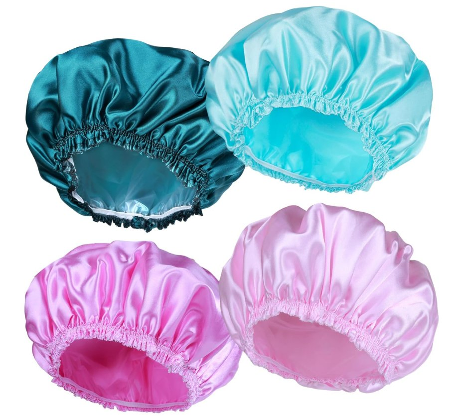 4 PCS Reusable Bath Caps Double Waterproof Shower Cap Bathing Shower Caps