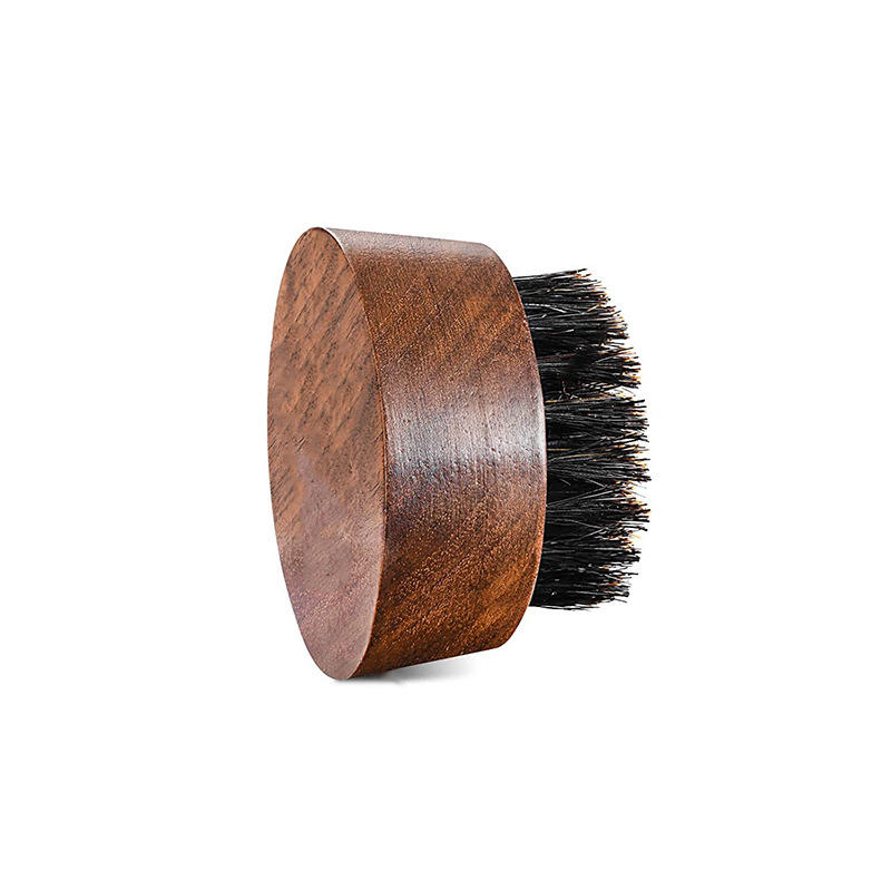 Natural Wooden Handle Round Mini Boar Bristles Men Beard Brush Carve Free Custom Logo Hair Brush for Beard