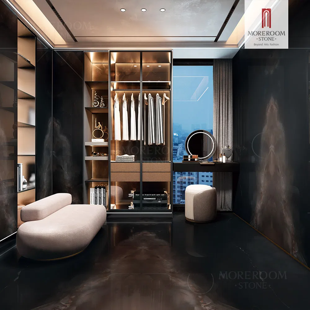Porcelain Slab Onxy Black Marble Look Tiles for Luxury Villa Interior Decoration