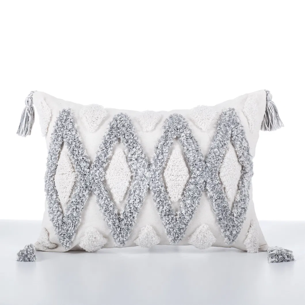 2026 Wholesale Price Decorative Throw Pillow Hand Woven Boho Tufted White Cotton Cushion Cover