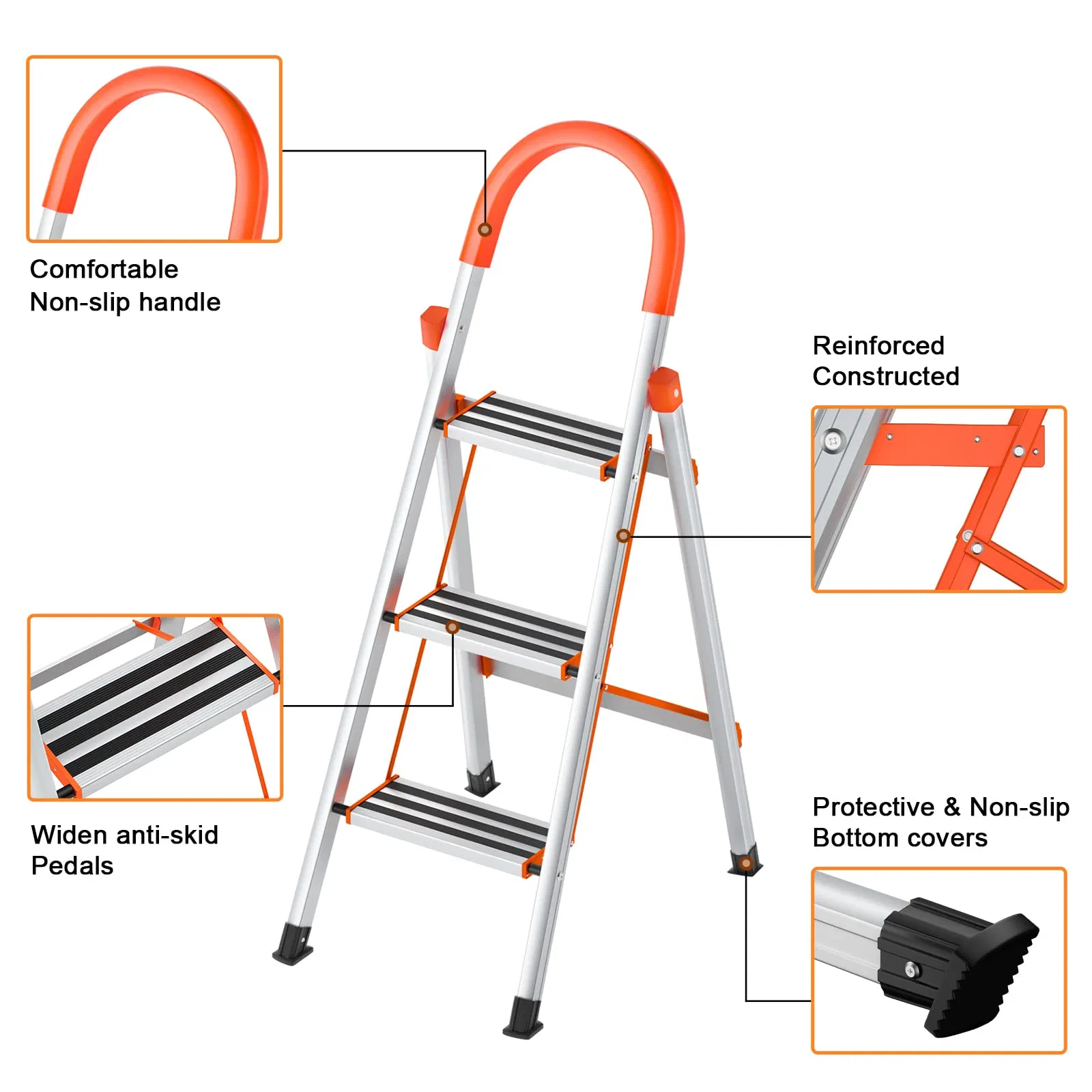 Handrail Household Ladder Folding Step Aluminum Ladder Stairs Aluminum Folding Portable Household 3 Steps Ladder