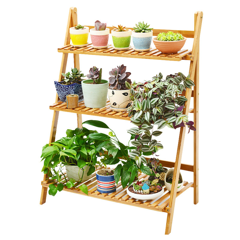 Bamboo Coffee Shop Balcony Floor-Standing Flower Storage Rack 43 5*54 Rack