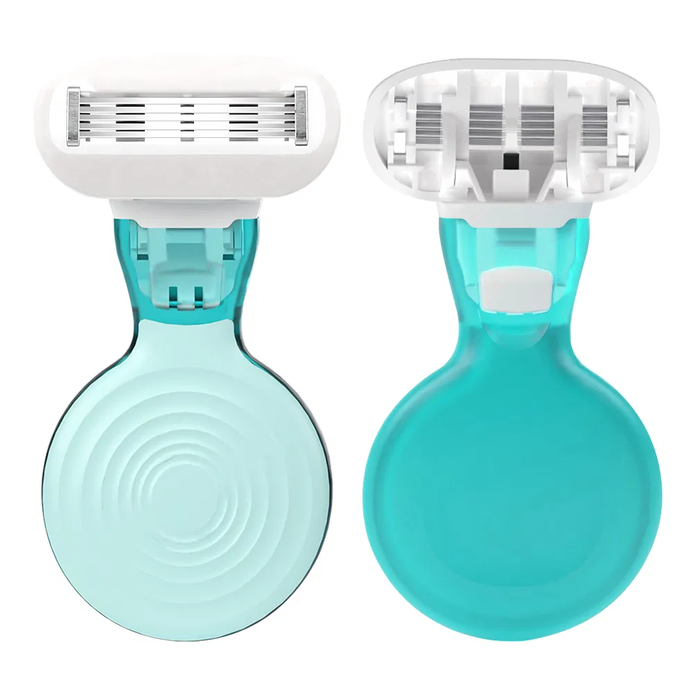 Flexible Bending 5-Blade Women's Razor Short Handle with Replaceable Cartridges & Travel Case, All-in-One Shaving Kit