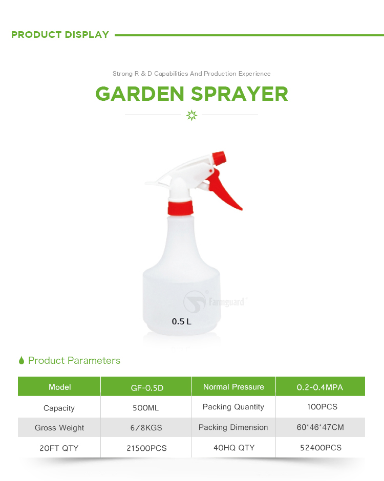 0.5L White and Red Colors Hand-Holding Plastic Bottle Air Pressure Hand Sprayer